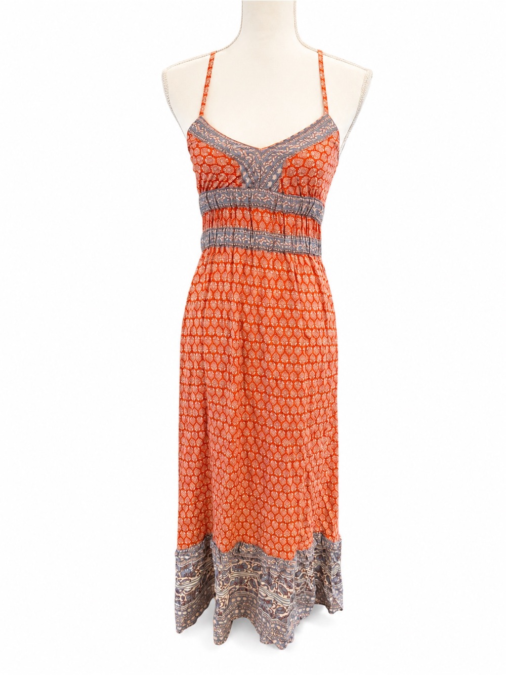 Japna Orange Printed Maxi Dress with Contrast Trim